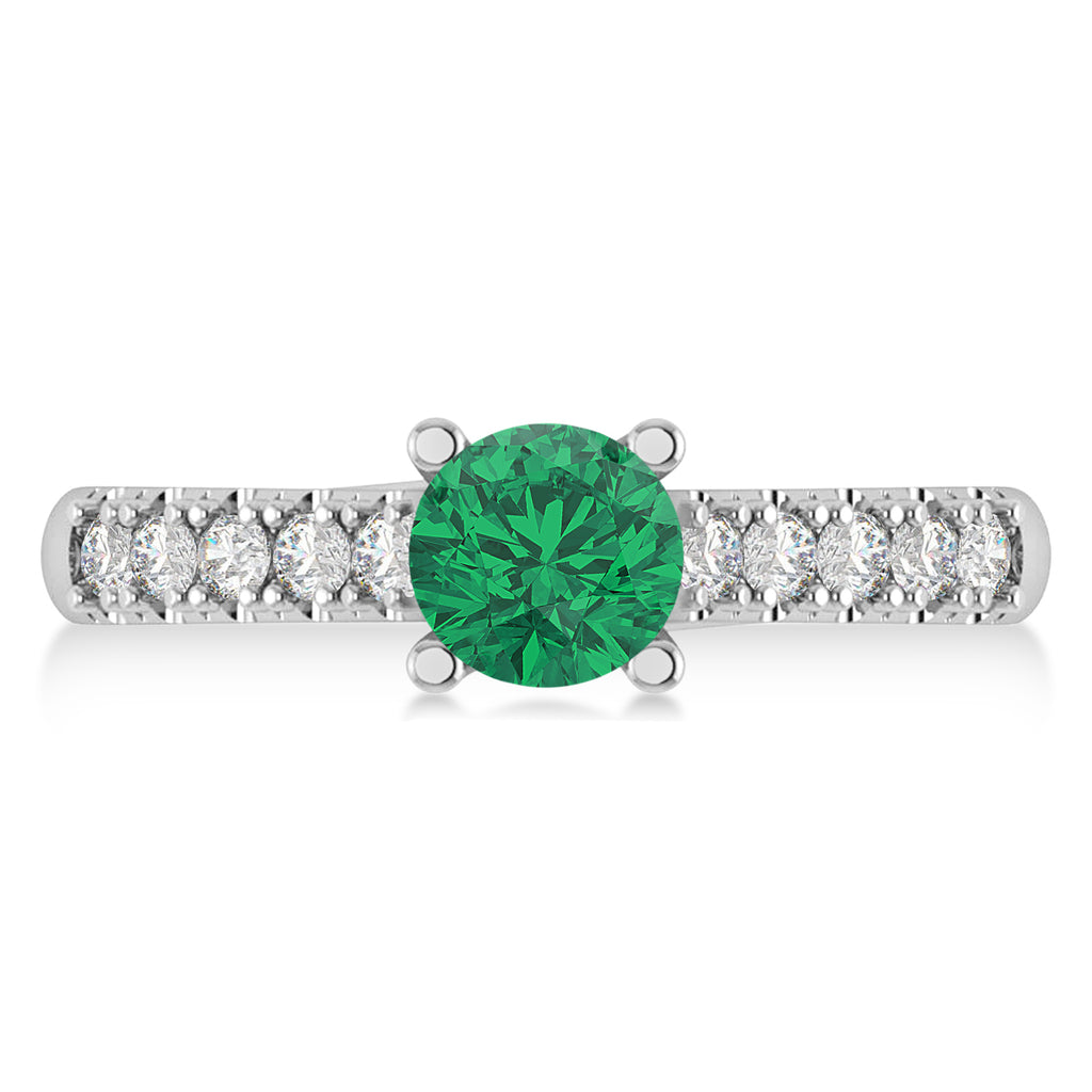 Emerald & Diamond Accented Pre-Set Engagement Ring 14k White Gold (1.05ct)
