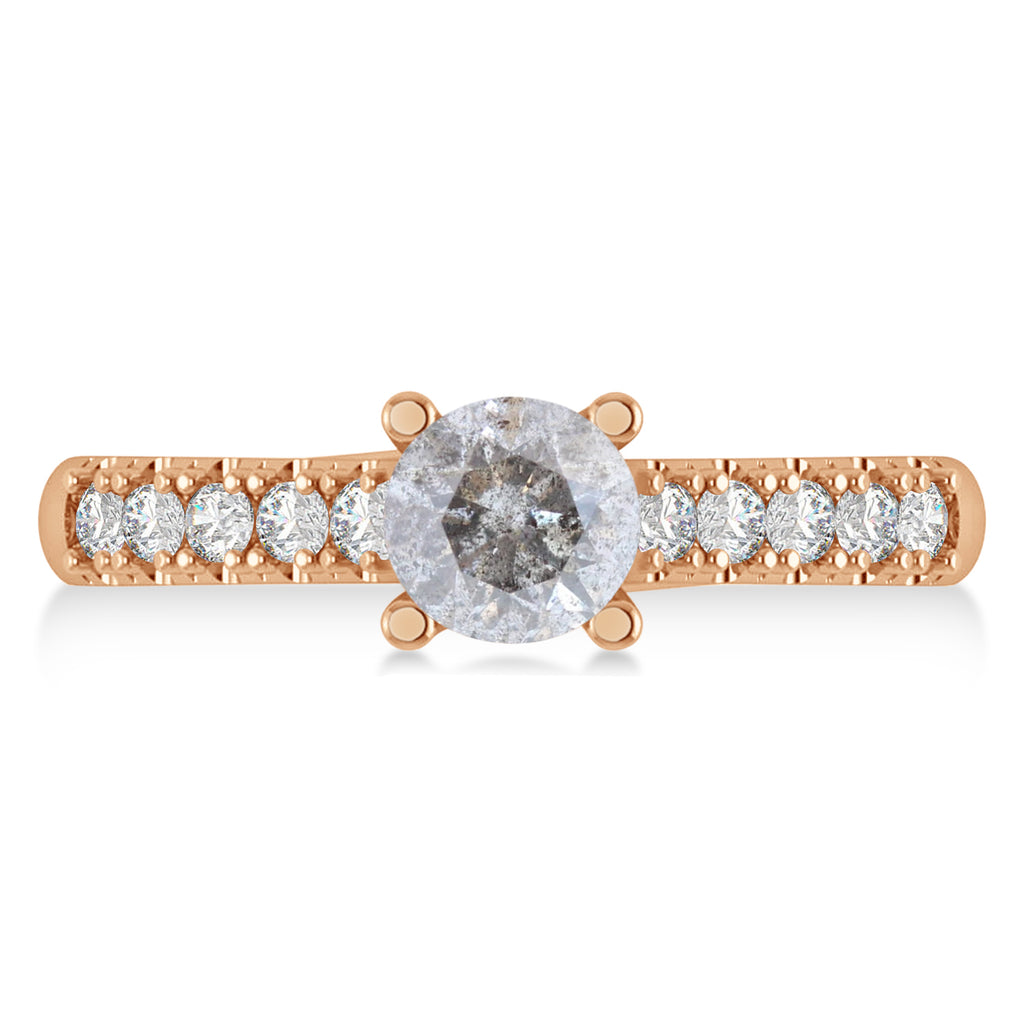 Salt & Pepper & White Diamond Accented Pre-Set Engagement Ring 14k Rose Gold (1.05ct)