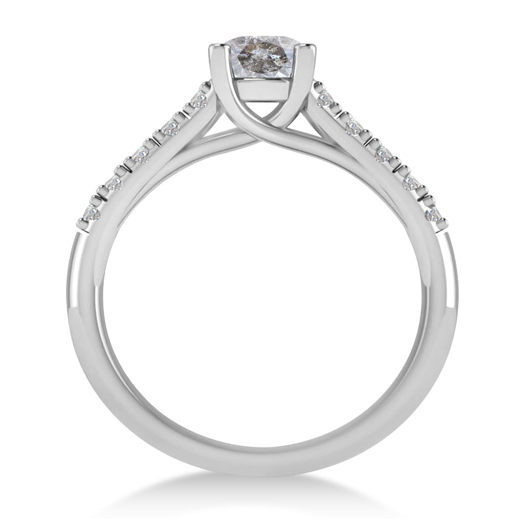 Salt & Pepper & White Diamond Accented Pre-Set Engagement Ring 14k White Gold (1.05ct)