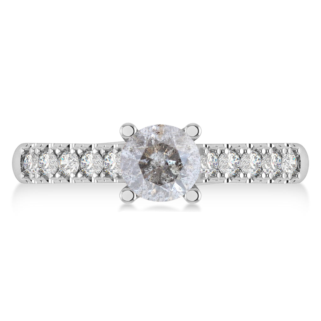 Salt & Pepper & White Diamond Accented Pre-Set Engagement Ring 14k White Gold (1.05ct)