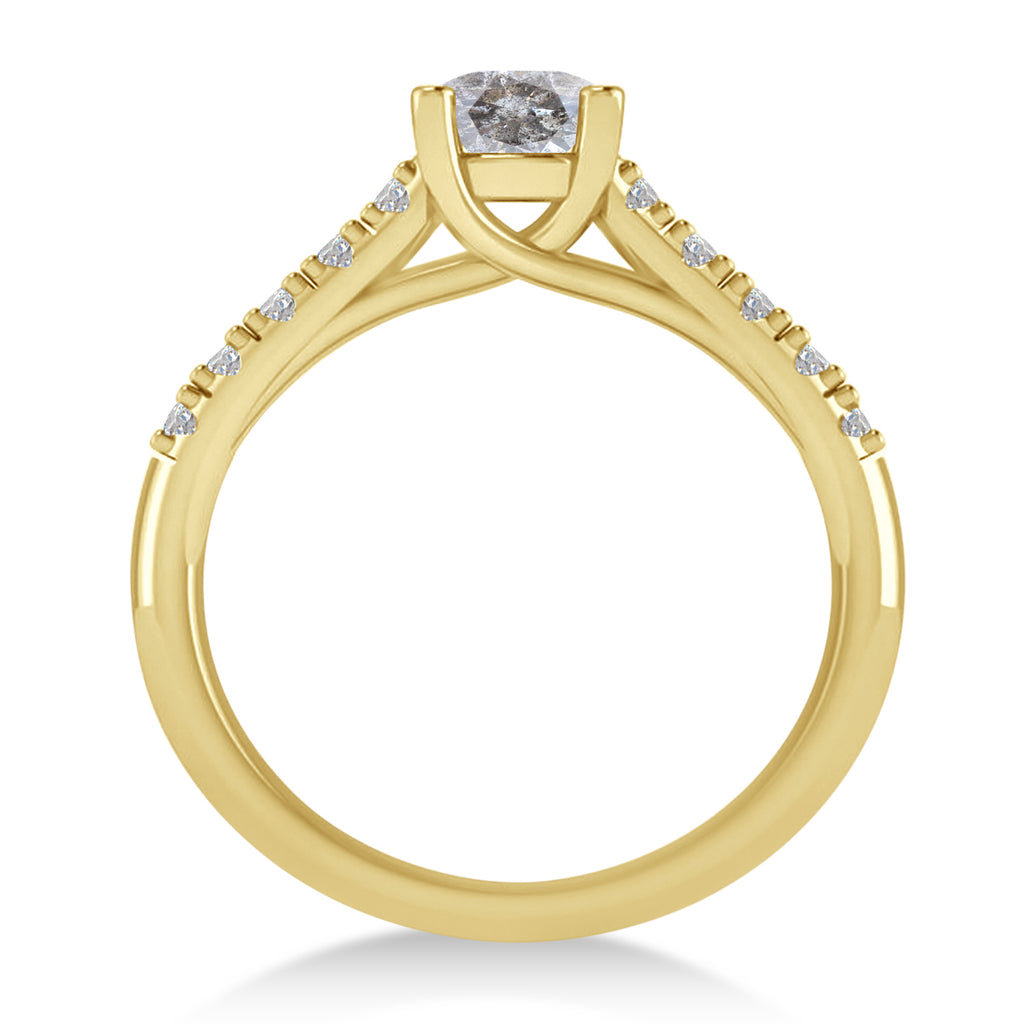 Salt & Pepper & White Diamond Accented Pre-Set Engagement Ring 14k Yellow Gold (1.05ct)