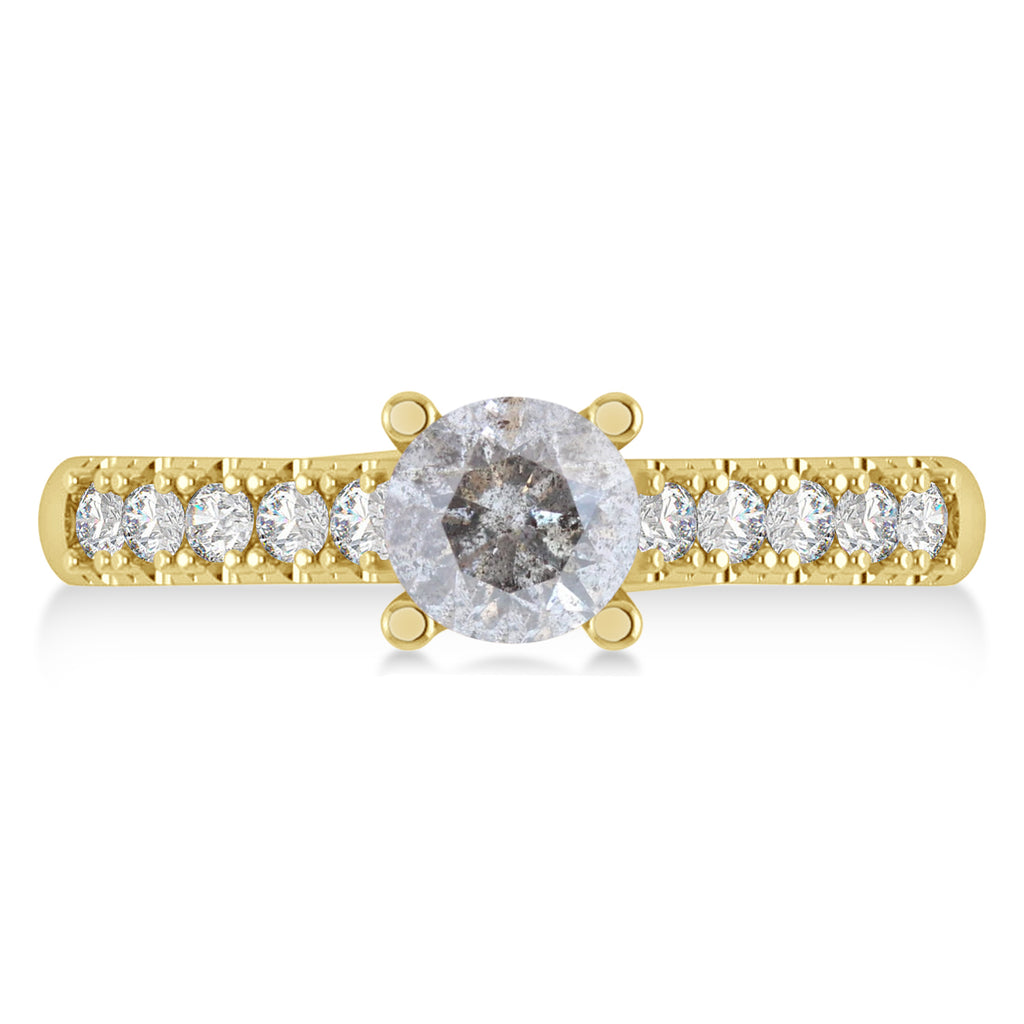 Salt & Pepper & White Diamond Accented Pre-Set Engagement Ring 14k Yellow Gold (1.05ct)