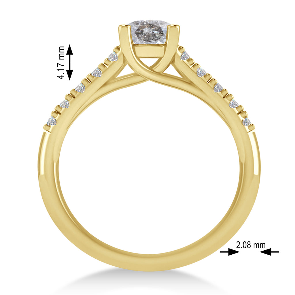 Salt & Pepper & White Diamond Accented Pre-Set Engagement Ring 14k Yellow Gold (1.05ct)
