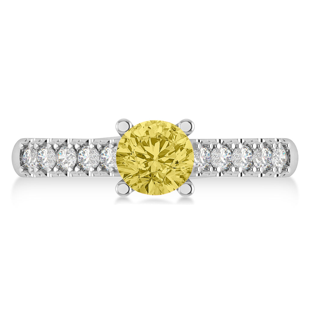 Yellow & White Diamond Accented Pre-Set Engagement Ring 14k White Gold (1.05ct)