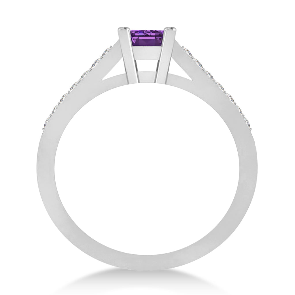 Amethyst & Emerald-Cut Diamond Pre-Set Engagement Ring 14k White Gold (1.09ct)