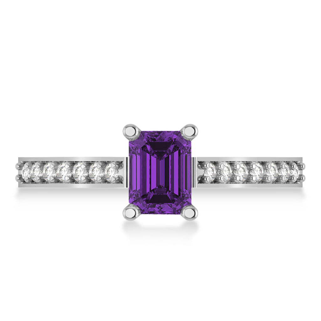 Amethyst & Emerald-Cut Diamond Pre-Set Engagement Ring 14k White Gold (1.09ct)