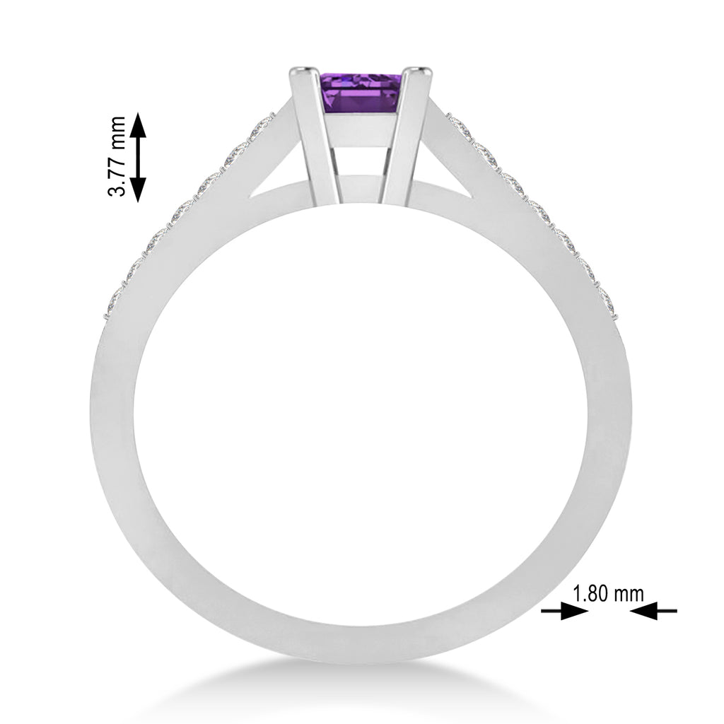 Amethyst & Emerald-Cut Diamond Pre-Set Engagement Ring 14k White Gold (1.09ct)