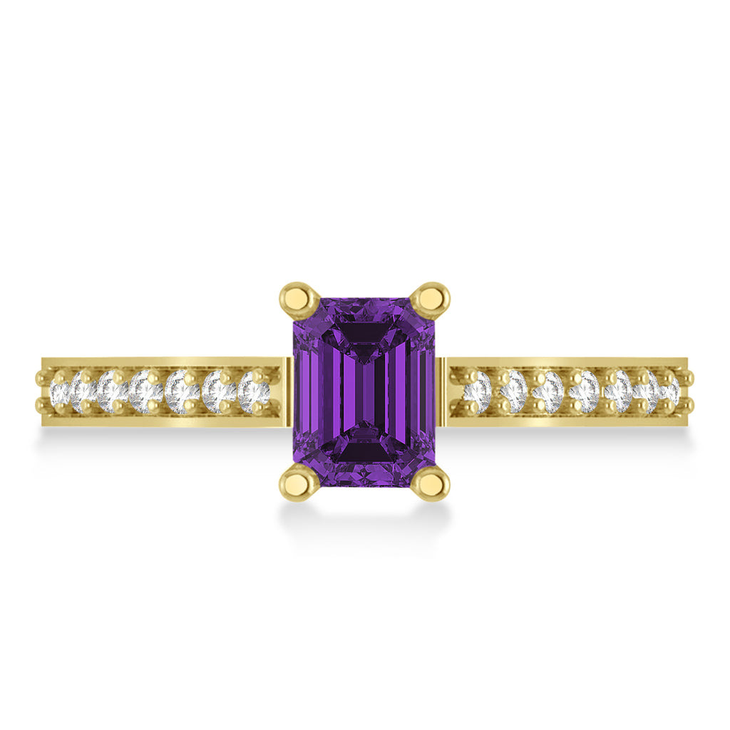 Amethyst & Emerald-Cut Diamond Pre-Set Engagement Ring 14k Yellow Gold (1.09ct)
