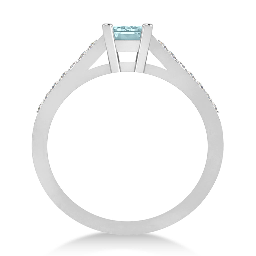 Aquamarine & Emerald-Cut Diamond Pre-Set Engagement Ring 14k White Gold (1.09ct)