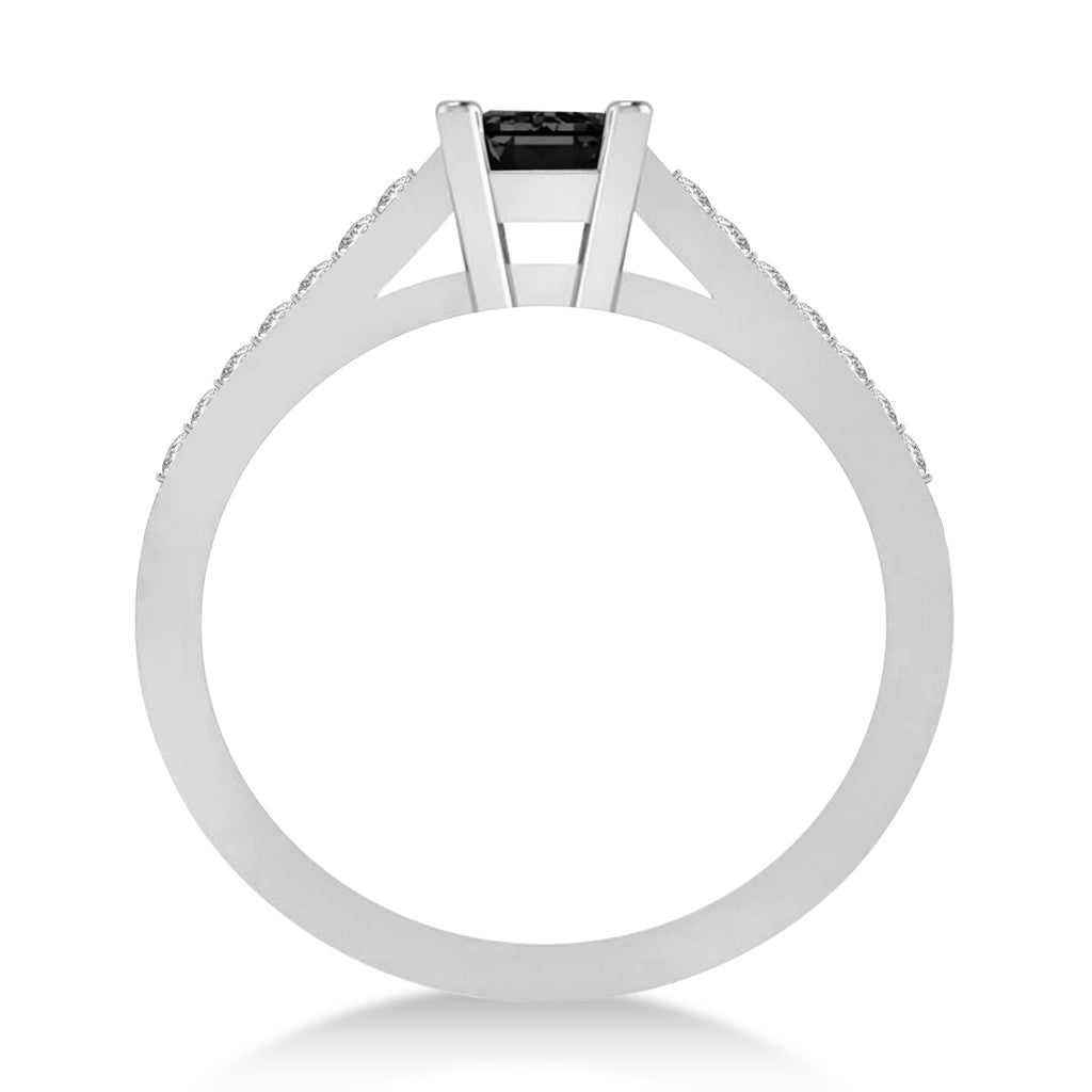 Black & White Emerald-Cut Diamond Pre-Set Engagement Ring 14k White Gold (1.09ct)