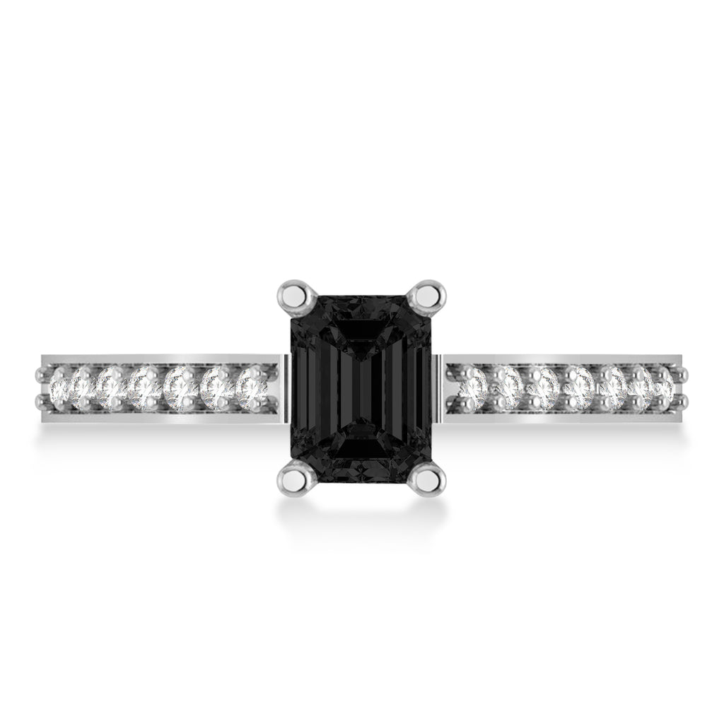 Black & White Emerald-Cut Diamond Pre-Set Engagement Ring 14k White Gold (1.09ct)