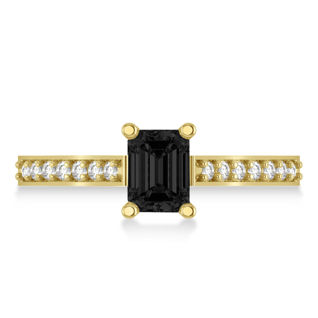 Black & White Emerald-Cut Diamond Pre-Set Engagement Ring 14k Yellow Gold (1.09ct)