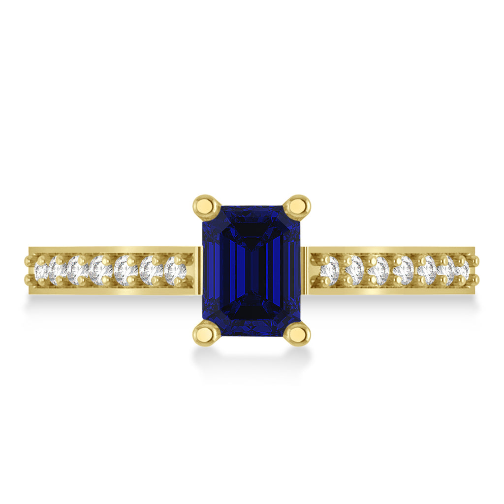 Blue Sapphire & Emerald-Cut Diamond Pre-Set Engagement Ring 14k Yellow Gold (1.09ct)