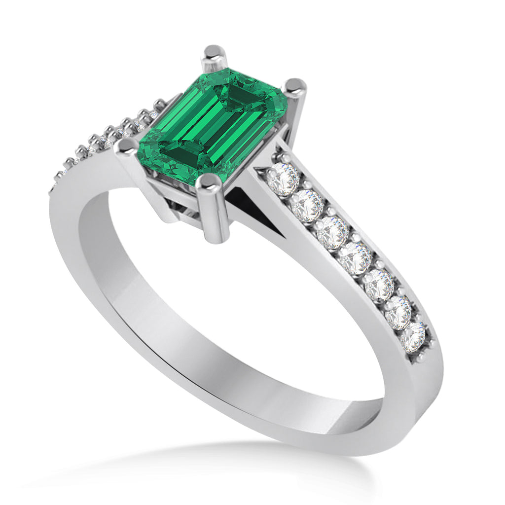 Emerald & Emerald-Cut Diamond Pre-Set Engagement Ring 14k White Gold (1.09ct)