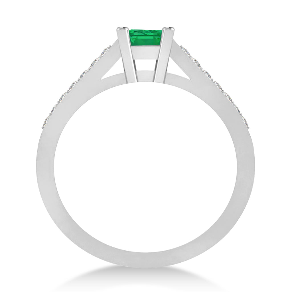 Emerald & Emerald-Cut Diamond Pre-Set Engagement Ring 14k White Gold (1.09ct)