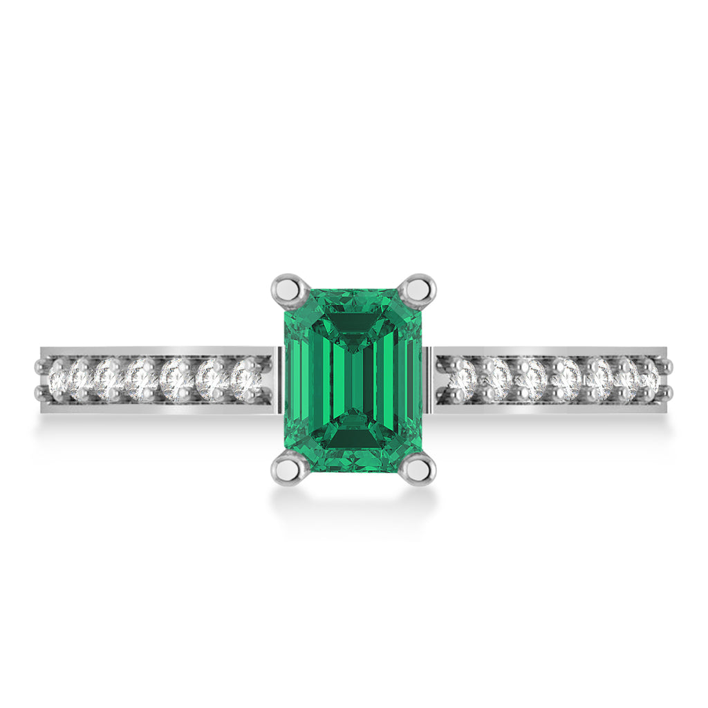 Emerald & Emerald-Cut Diamond Pre-Set Engagement Ring 14k White Gold (1.09ct)