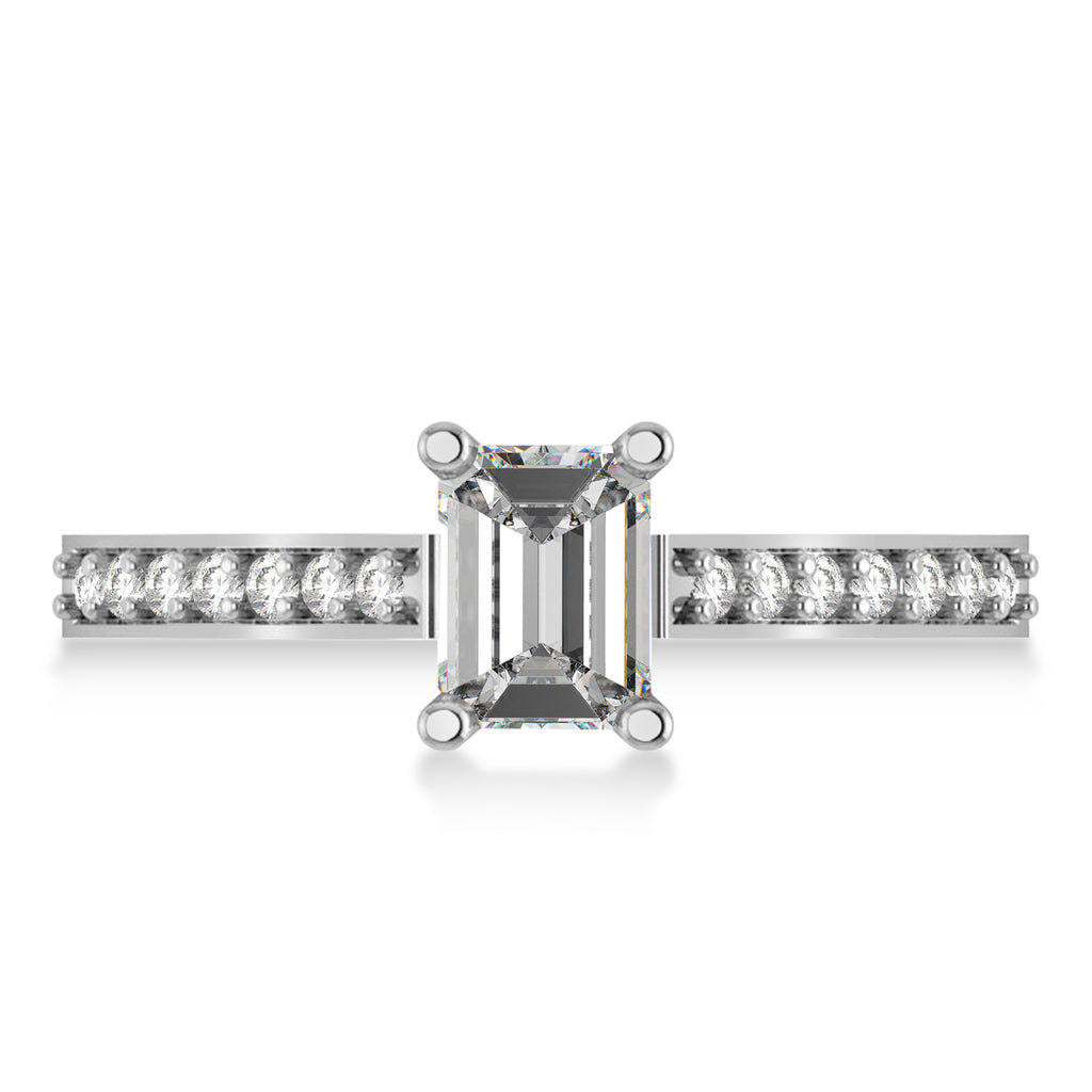 Moissanite & Emerald-Cut Diamond Pre-Set Engagement Ring 14k White Gold (1.09ct)