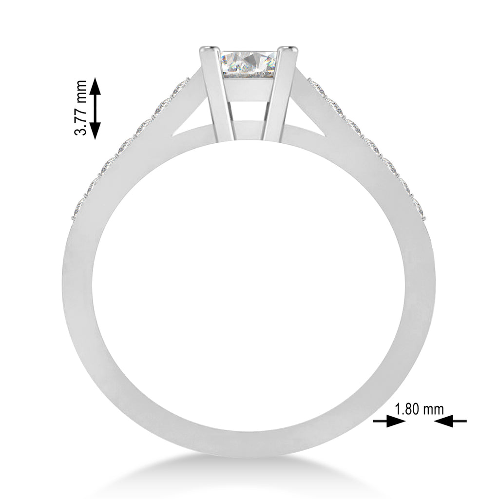 Moissanite & Emerald-Cut Diamond Pre-Set Engagement Ring 14k White Gold (1.09ct)