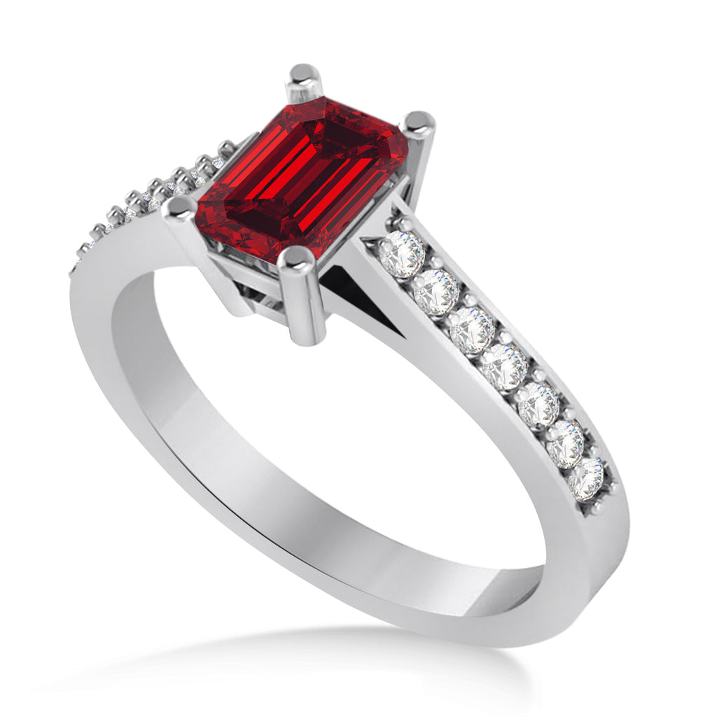 Ruby & Emerald-Cut Diamond Pre-Set Engagement Ring 14k White Gold (1.09ct)