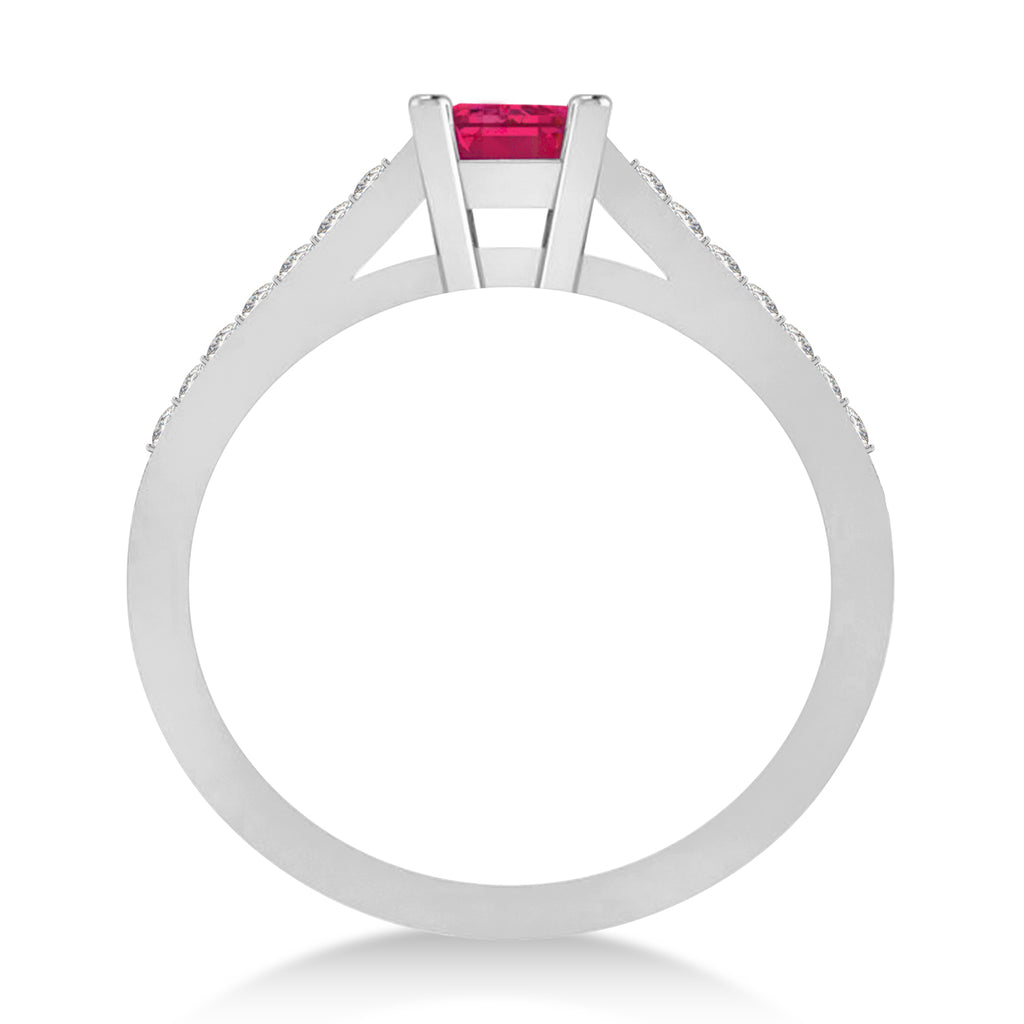 Ruby & Emerald-Cut Diamond Pre-Set Engagement Ring 14k White Gold (1.09ct)