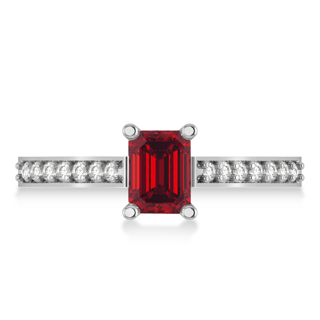 Ruby & Emerald-Cut Diamond Pre-Set Engagement Ring 14k White Gold (1.09ct)