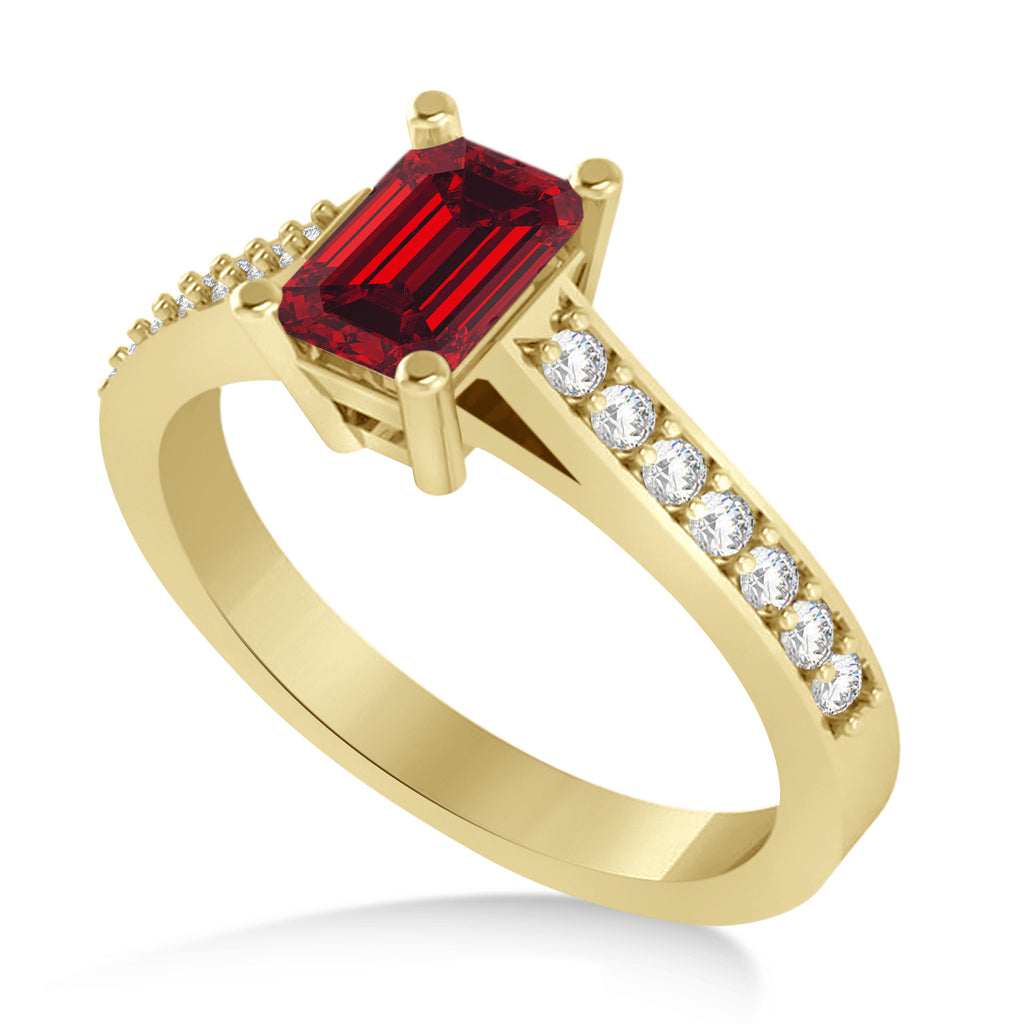 Ruby & Emerald-Cut Diamond Pre-Set Engagement Ring 14k Yellow Gold (1.09ct)
