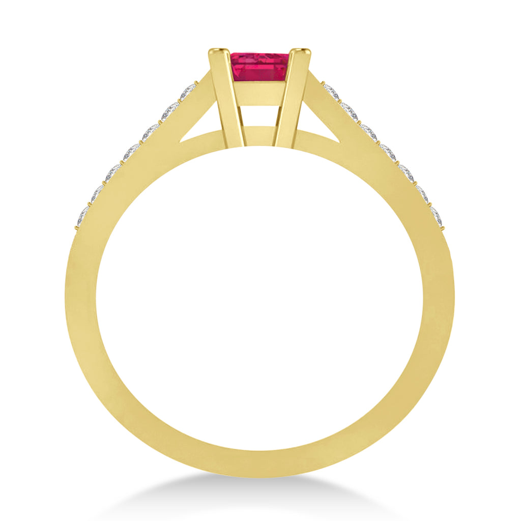 Ruby & Emerald-Cut Diamond Pre-Set Engagement Ring 14k Yellow Gold (1.09ct)
