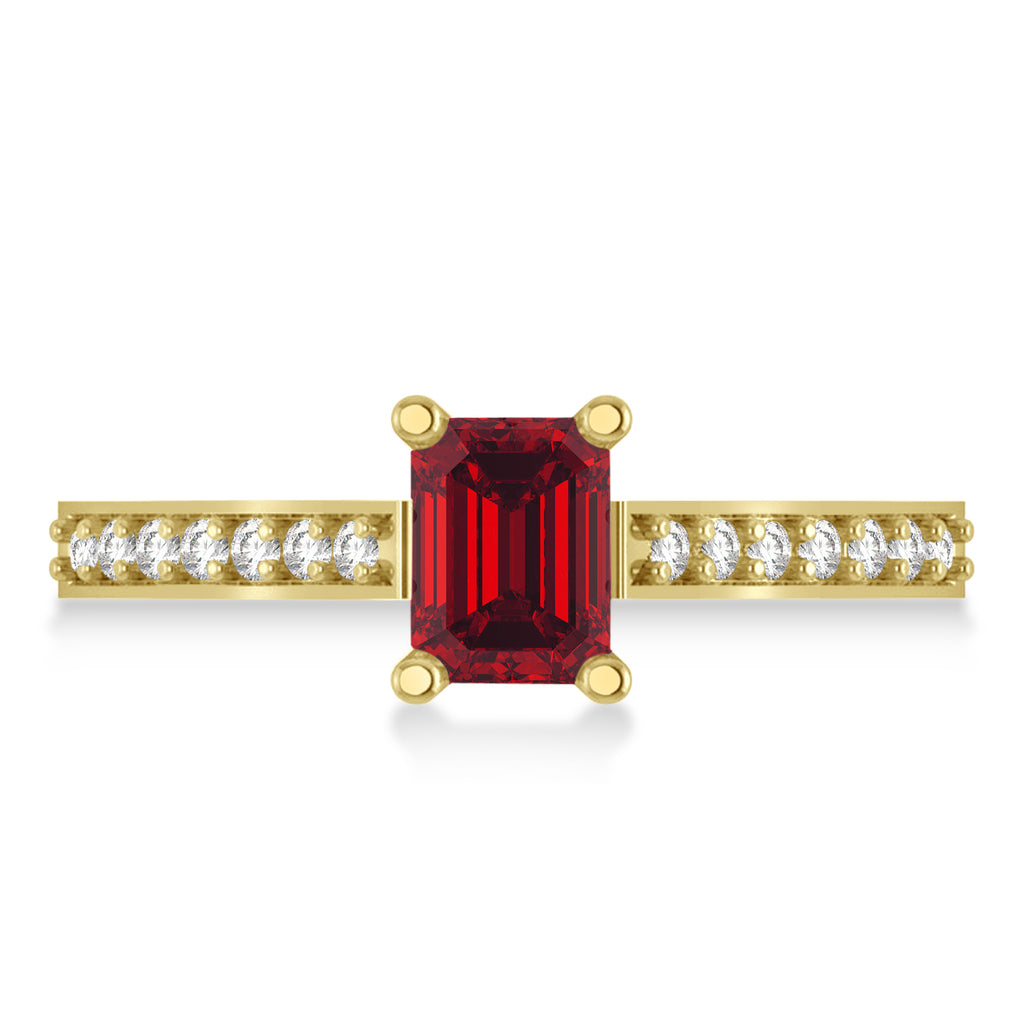 Ruby & Emerald-Cut Diamond Pre-Set Engagement Ring 14k Yellow Gold (1.09ct)