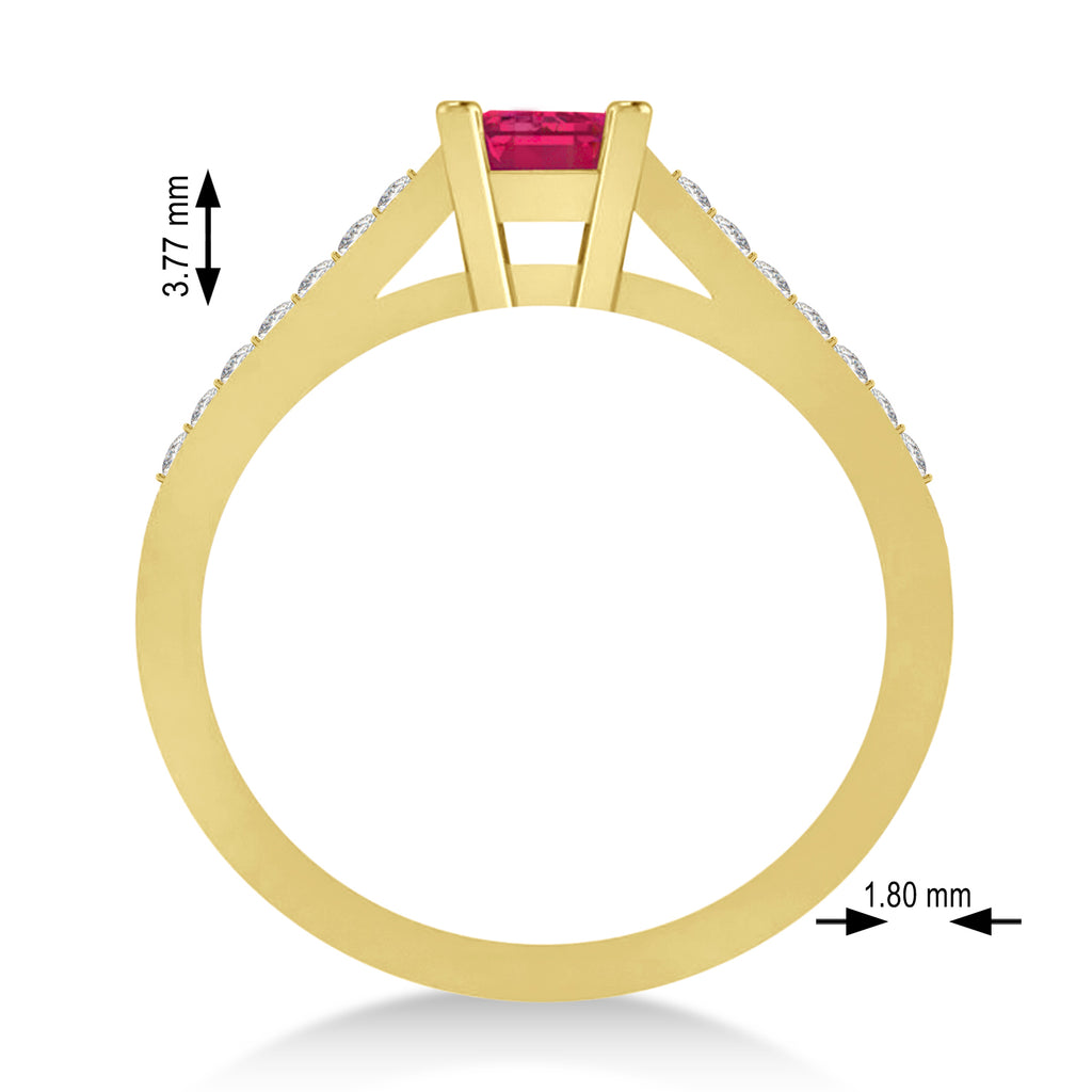 Ruby & Emerald-Cut Diamond Pre-Set Engagement Ring 14k Yellow Gold (1.09ct)