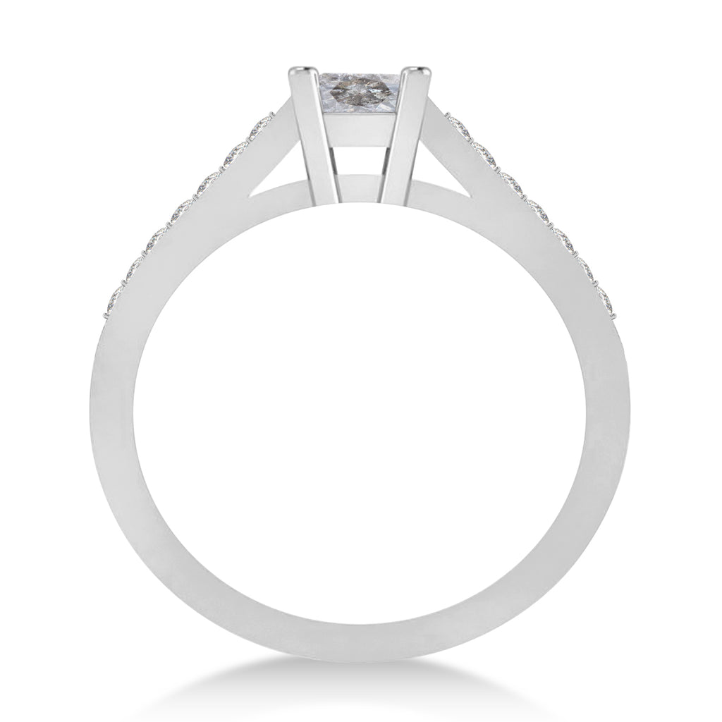 Salt & Pepper & White Emerald-Cut Diamond Pre-Set Engagement Ring 14k White Gold (1.09ct)