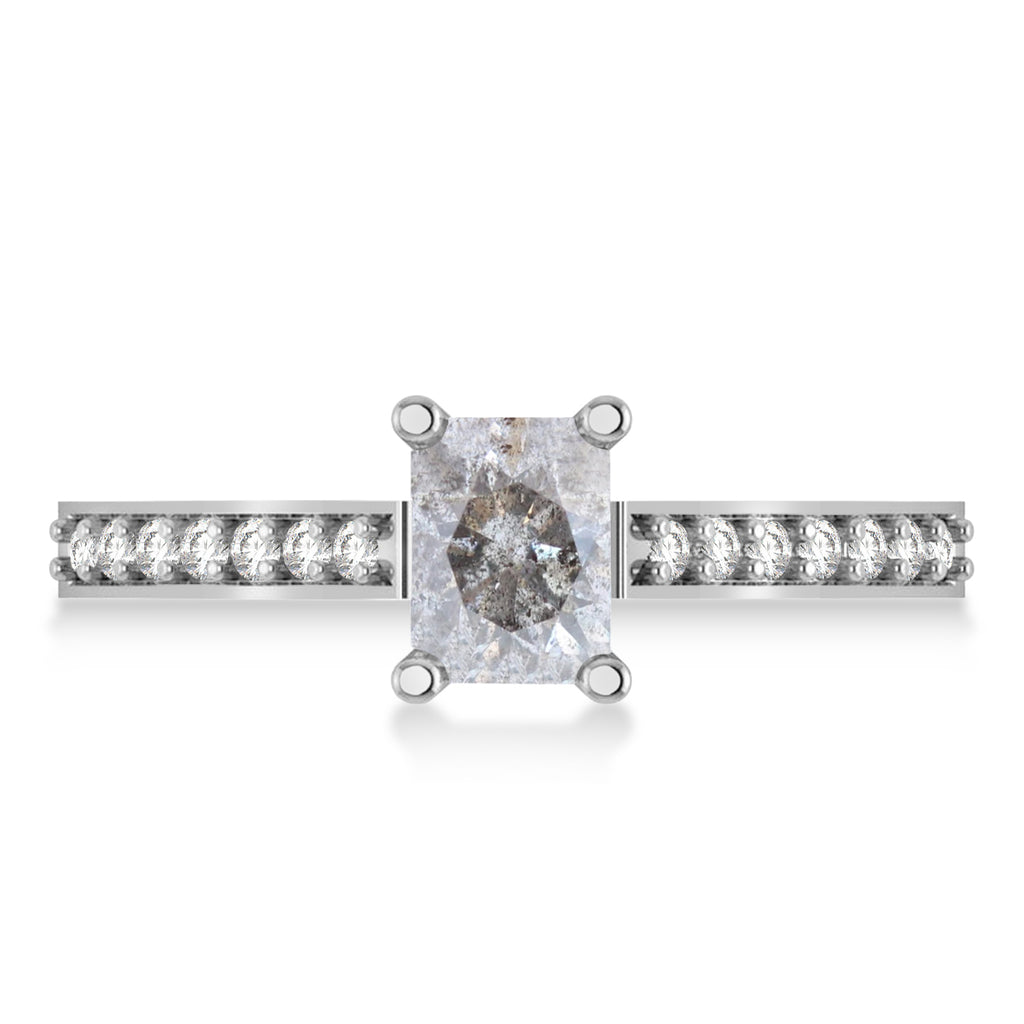 Salt & Pepper & White Emerald-Cut Diamond Pre-Set Engagement Ring 14k White Gold (1.09ct)
