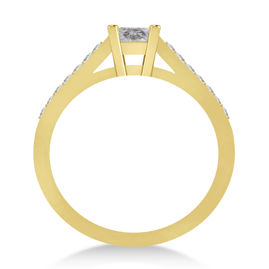 Salt & Pepper & White Emerald-Cut Diamond Pre-Set Engagement Ring 14k Yellow Gold (1.09ct)