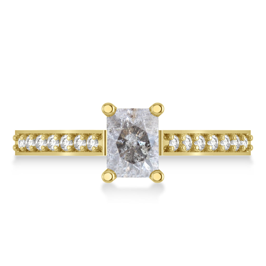 Salt & Pepper & White Emerald-Cut Diamond Pre-Set Engagement Ring 14k Yellow Gold (1.09ct)