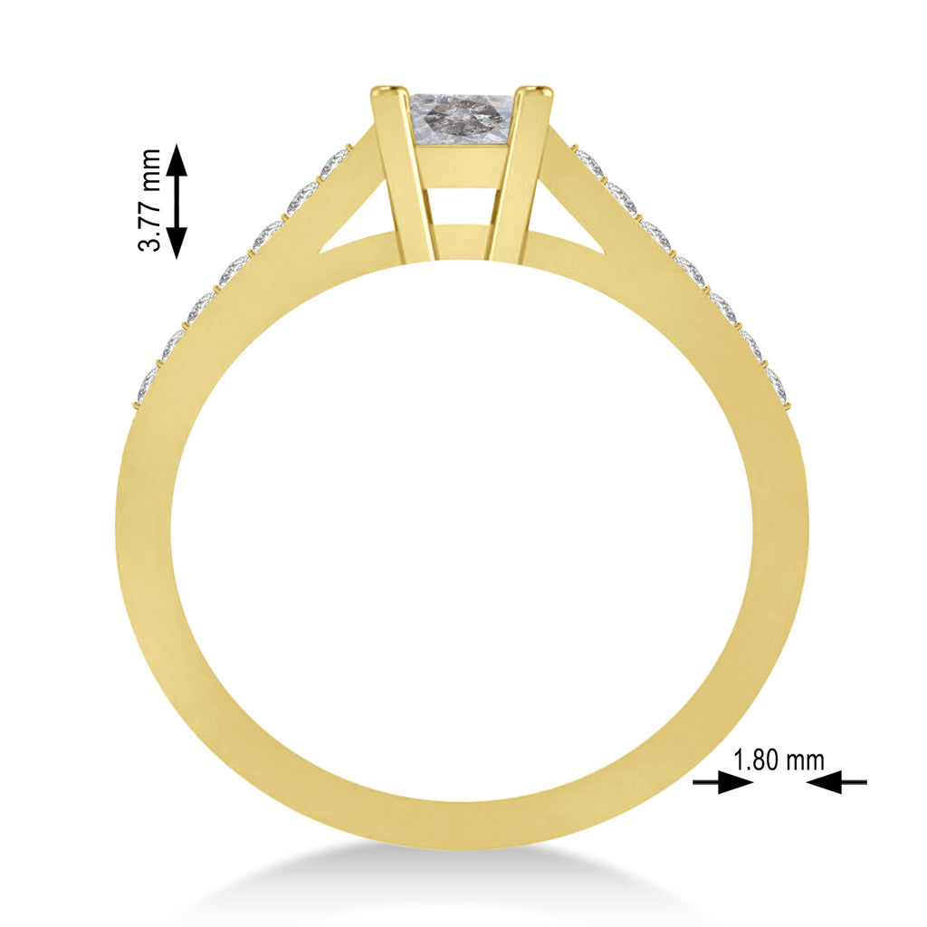 Salt & Pepper & White Emerald-Cut Diamond Pre-Set Engagement Ring 14k Yellow Gold (1.09ct)