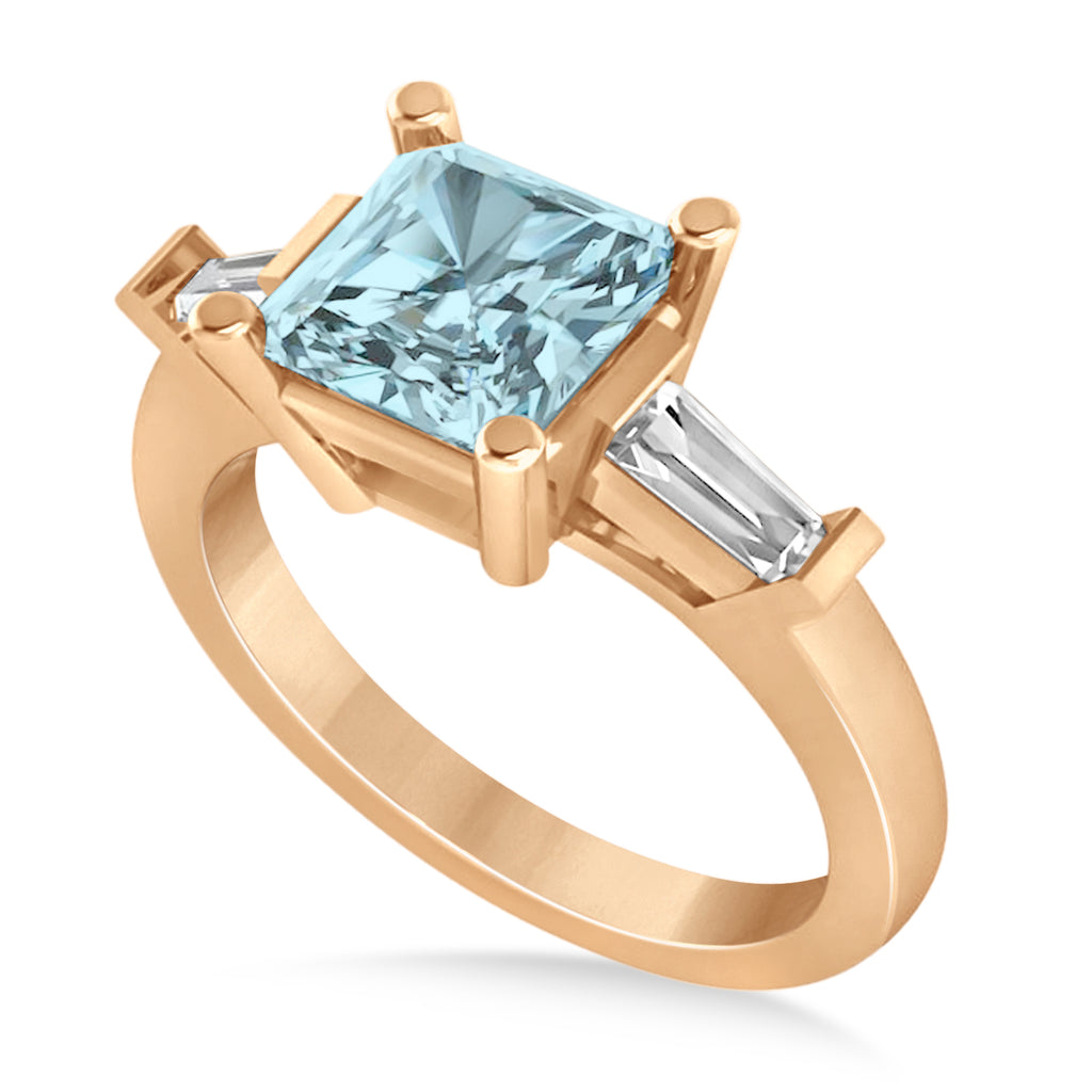 Aquamarine & Diamond Three-Stone Radiant Ring 14k Rose Gold (2.12ct)