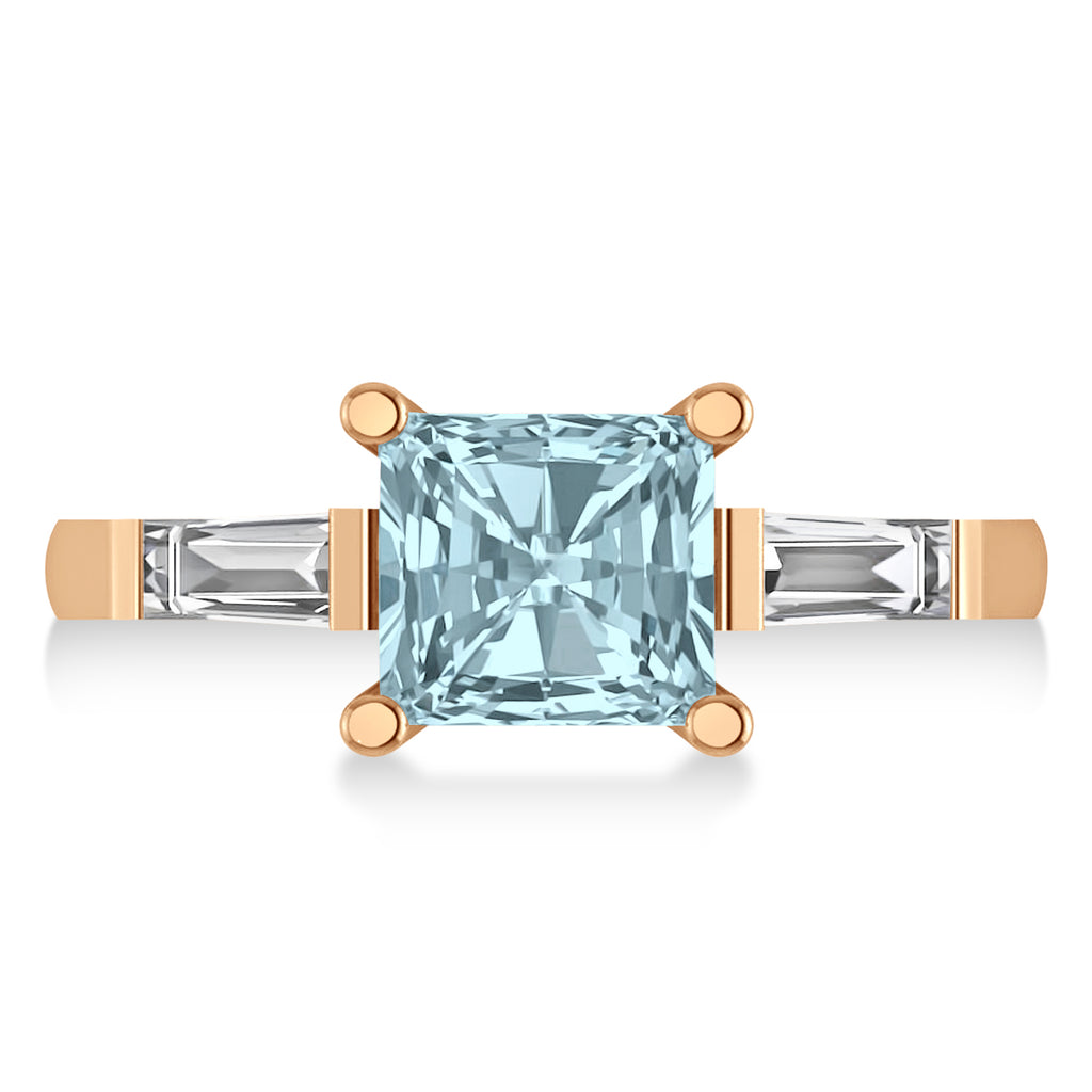 Aquamarine & Diamond Three-Stone Radiant Ring 14k Rose Gold (2.12ct)