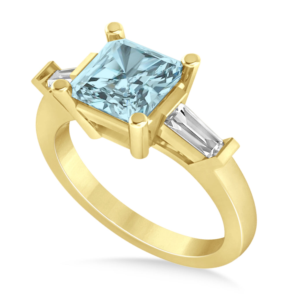 Aquamarine & Diamond Three-Stone Radiant Ring 14k Yellow Gold (2.12ct)