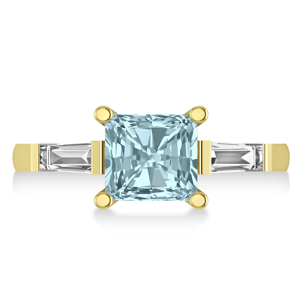 Aquamarine & Diamond Three-Stone Radiant Ring 14k Yellow Gold (2.12ct)