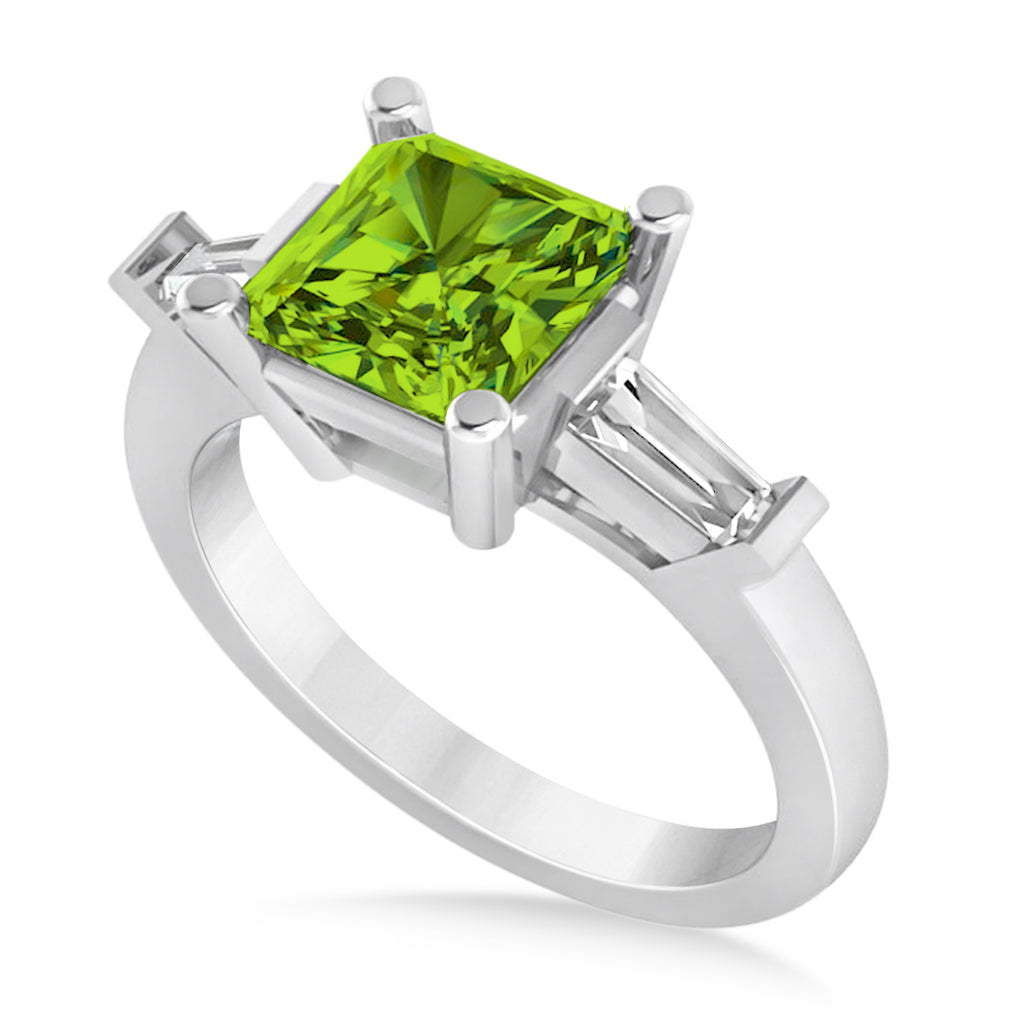 Peridot & Diamond Three-Stone Radiant Ring 14k White Gold (2.12ct)