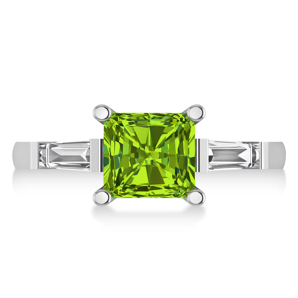 Peridot & Diamond Three-Stone Radiant Ring 14k White Gold (2.12ct)