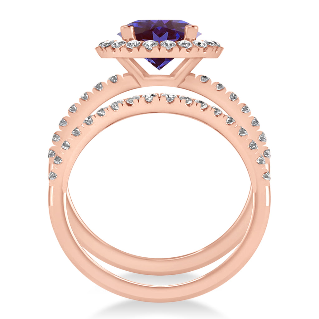 Lab Alexandrite & Diamond Round-Cut Halo Bridal Set 14K Rose Gold (2.57ct)