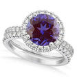 Lab Alexandrite & Diamond Round-Cut Halo Bridal Set 18K White Gold (2.57ct)