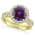 Lab Alexandrite & Diamond Round-Cut Halo Bridal Set 18K Yellow Gold (2.57ct)