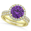 Amethyst & Diamond Round-Cut Halo Bridal Set 14K Yellow Gold (2.57ct)