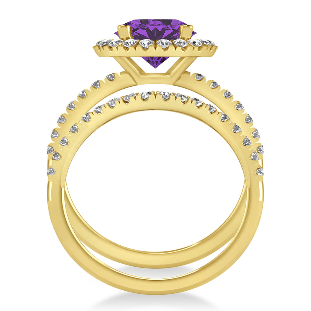 Amethyst & Diamond Round-Cut Halo Bridal Set 14K Yellow Gold (2.57ct)