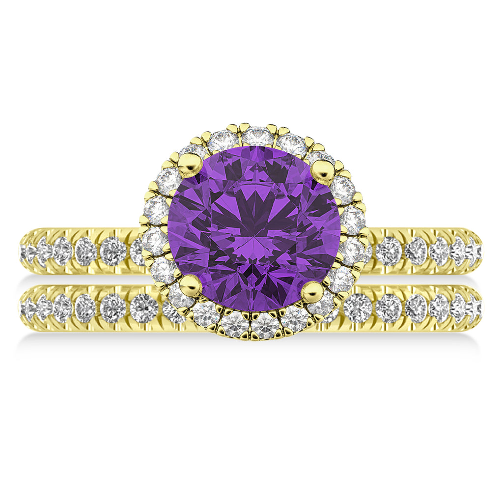 Amethyst & Diamond Round-Cut Halo Bridal Set 14K Yellow Gold (2.57ct)