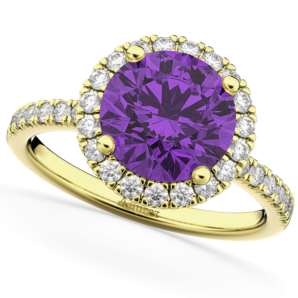 Amethyst & Diamond Round-Cut Halo Bridal Set 14K Yellow Gold (2.57ct)