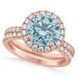Aquamarine & Diamond Round-Cut Halo Bridal Set 14K Rose Gold (2.97ct)