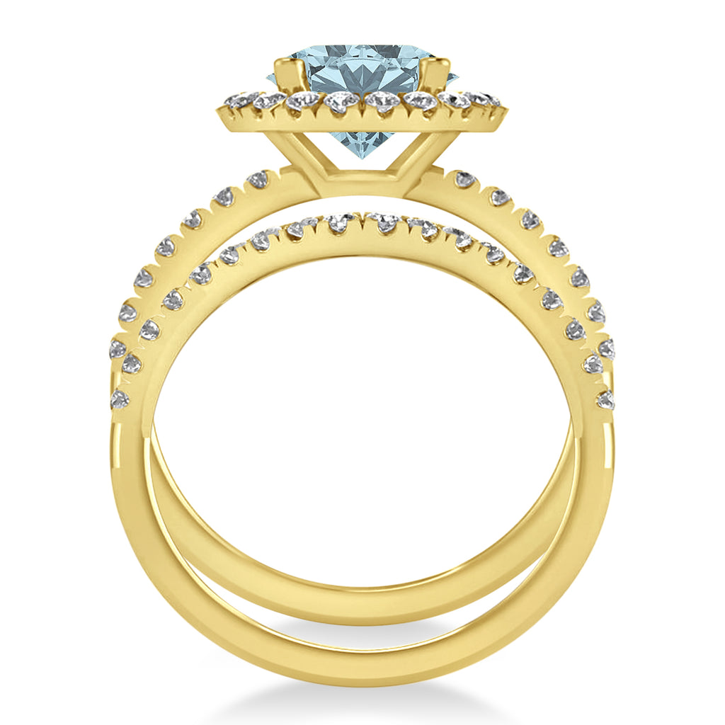Aquamarine & Diamond Round-Cut Halo Bridal Set 14K Yellow Gold (2.97ct)
