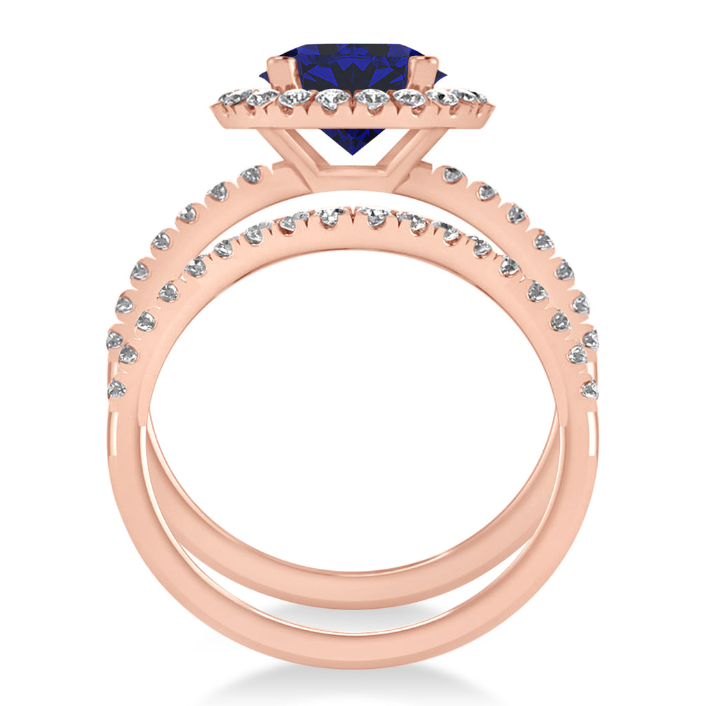 Blue Sapphire & Diamond Round-Cut Halo Bridal Set 14K Rose Gold (3.07ct)